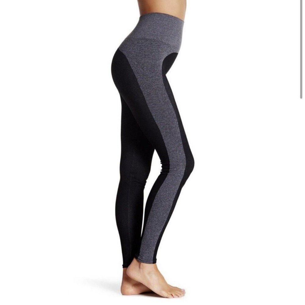SPANX Marled Seamless Leggings Gray Blue Full Length Two Tone Color block Size S